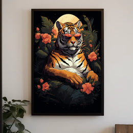 Tiger sunglasses jungle scene – Artistic Animal Poster