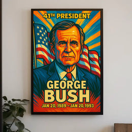 George H. W. Bush 41st President of the United States Colorful Comic Book Style Poster