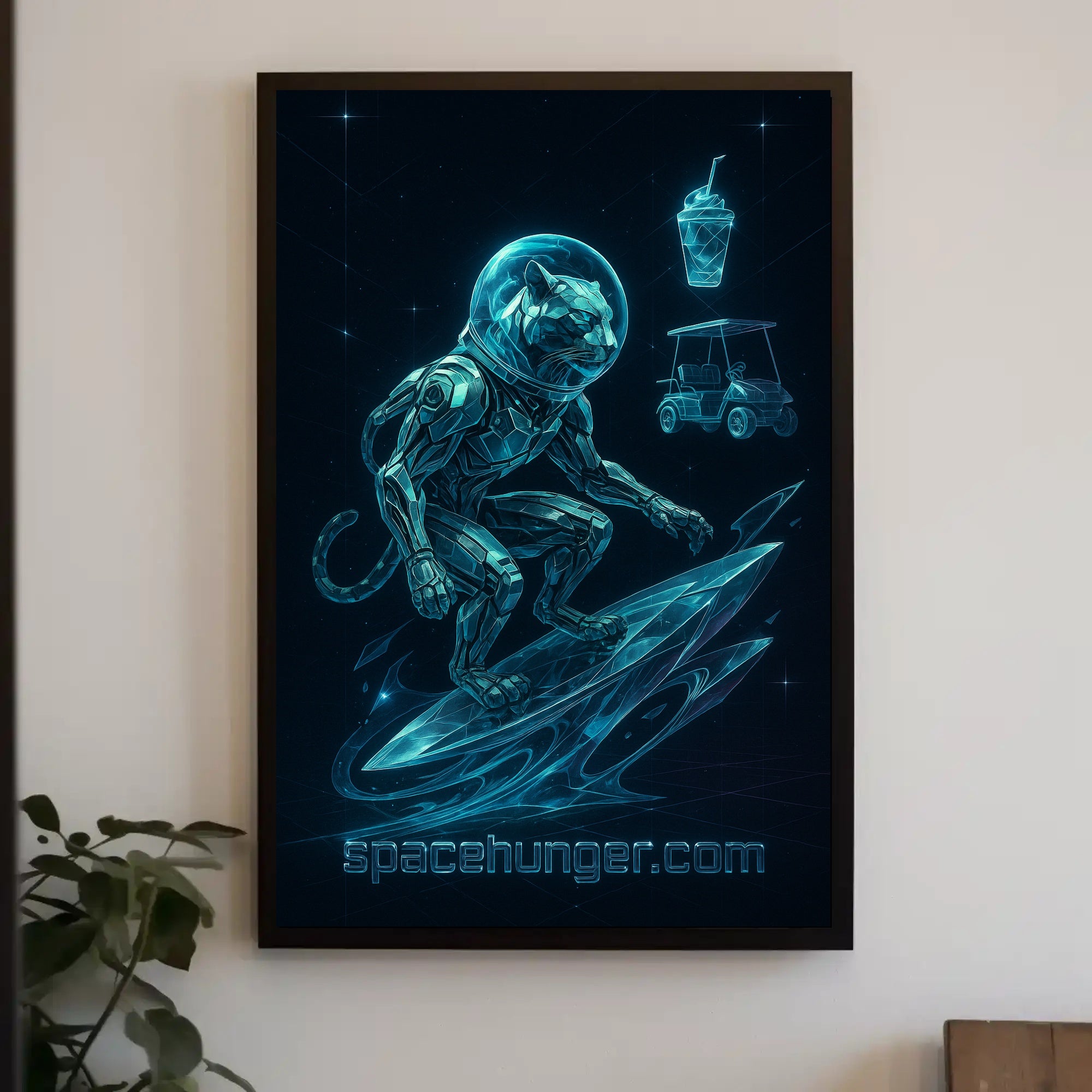 Cosmic Panther Surfer Poster Futuristic Neon Wall Art