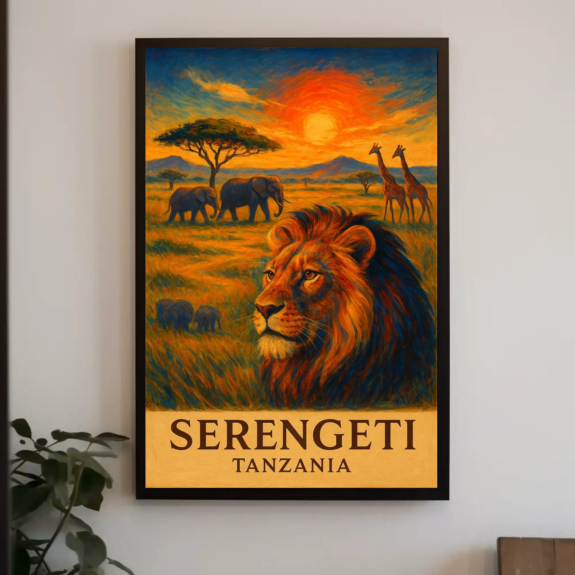 SERENGETI LION AT DUSK TRAVEL POSTER