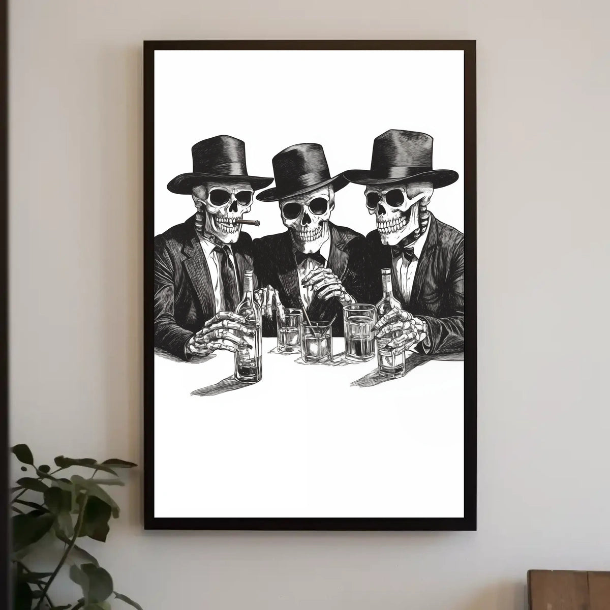 Skeletons in Suits Black-and-white Illustration Poster