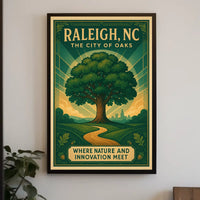 Raleigh City of Oaks Vintage Travel Poster