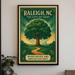 Raleigh City of Oaks Vintage Travel Poster
