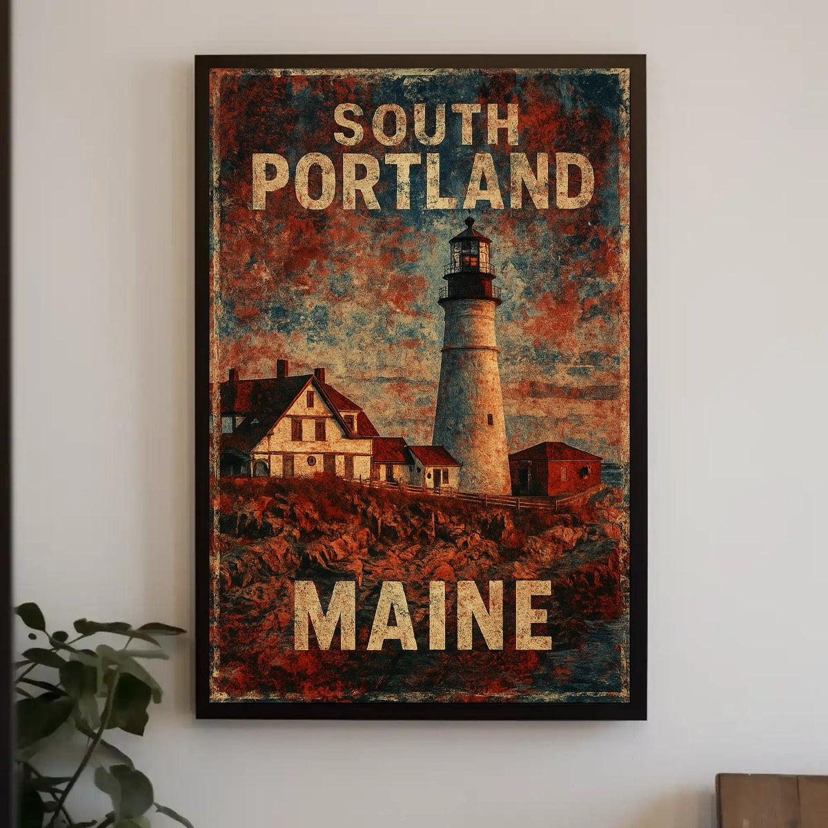 Nostalgic Maine Lighthouse Vintage Illustration Poster