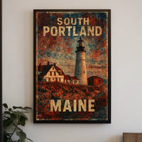 Nostalgic Maine Lighthouse Vintage Illustration Poster