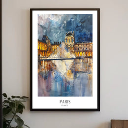 Louvre Pyramid at Night: Impressionistic Travel Poster PosterGoat
