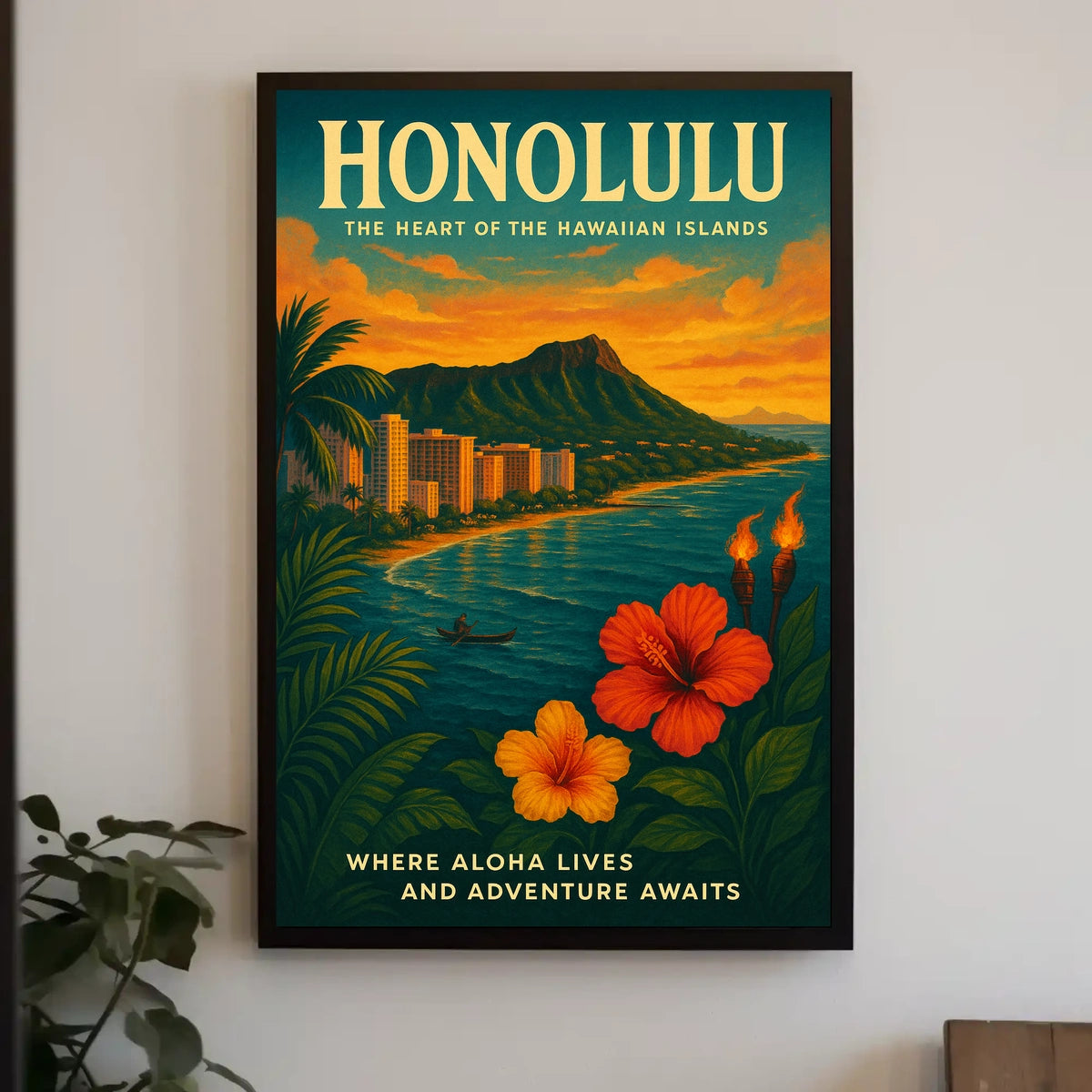 Honolulu Adventure Vintage Travel Poster Art
