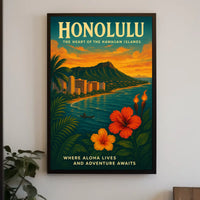 Honolulu Adventure Vintage Travel Poster Art