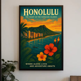 Honolulu Adventure Vintage Travel Poster Art