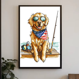 Golden Retriever Fishing Scene Artwork Home Decor Poster