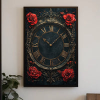 Vintage Roman Clock with Roses Artistic Poster
