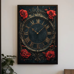 Vintage Roman Clock with Roses Artistic Poster