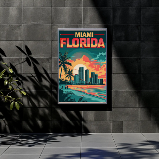 Miami Florida Sunset Vintage Poster