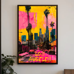 Vibrant Los Angeles Skyline Pop Art Urban Cityscape Poster