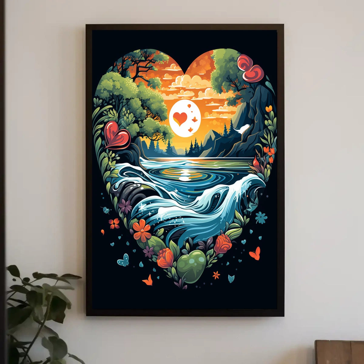 Heart-Shaped Surreal Nature Landscape Poster Art