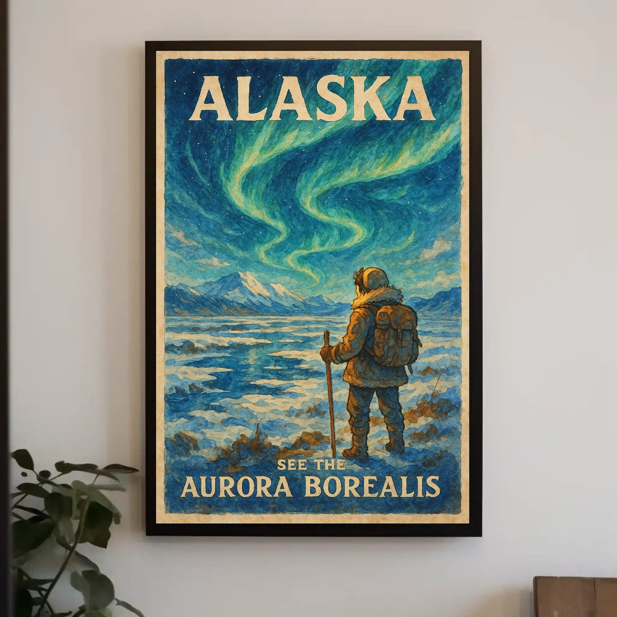 Alaska Adventure Northern Lights Travel Poster
