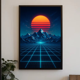 Retro-Futuristic Synthwave Landscape Art Poster Futuristic Sci-Fi Poster
