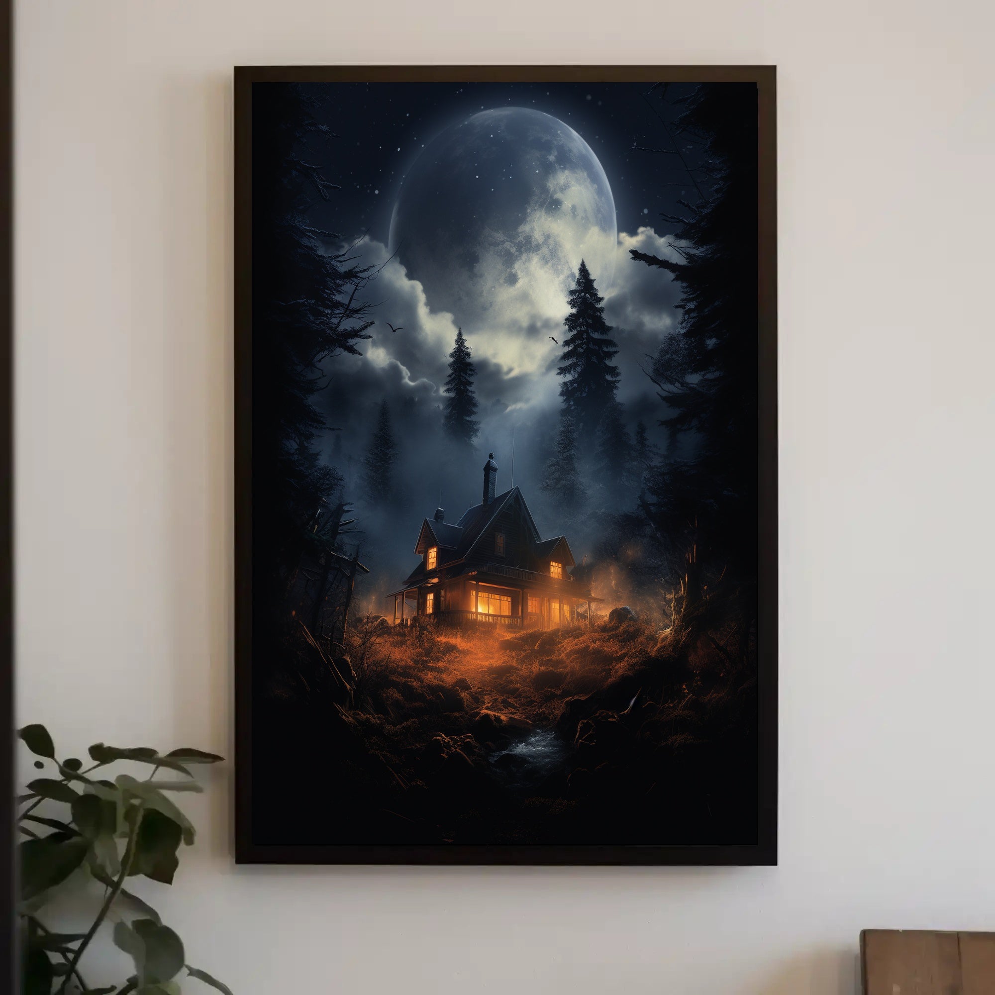 Moonlit Cabin In The Woods Poster