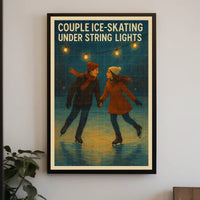 Couple Ice-Skating Under String Lights Poster