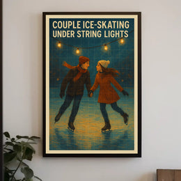 Couple Ice-Skating Under String Lights Poster