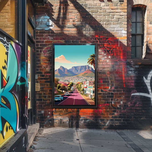 Cape Town Table Mountain Urban Street View Travel Poster