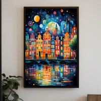 Amsterdam Canal Night Art Print: Abstract, Artistic Poster