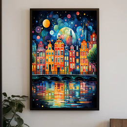 Amsterdam Canal Night Art Print: Abstract, Artistic Poster