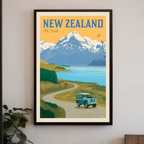 Vintage Travel Poster: Mt. Cook New Zealand Adventure