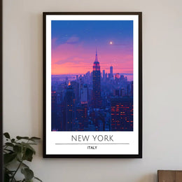 New York City Twilight Skyline Poster Vintage Wall Art