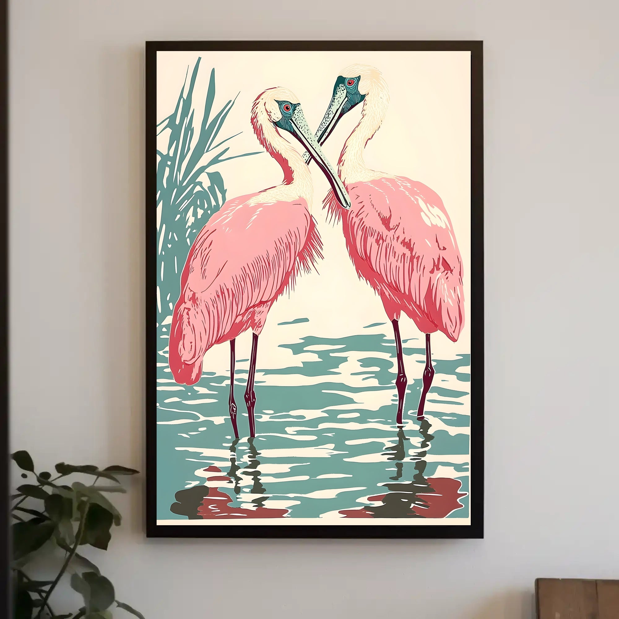 Spoonbills Poster Vintage Tropical Bird Wall Art