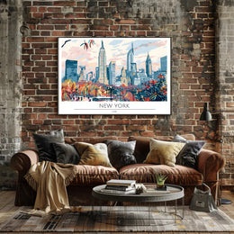 New York Cityscape Poster Vintage Travel Scenic Wall Art