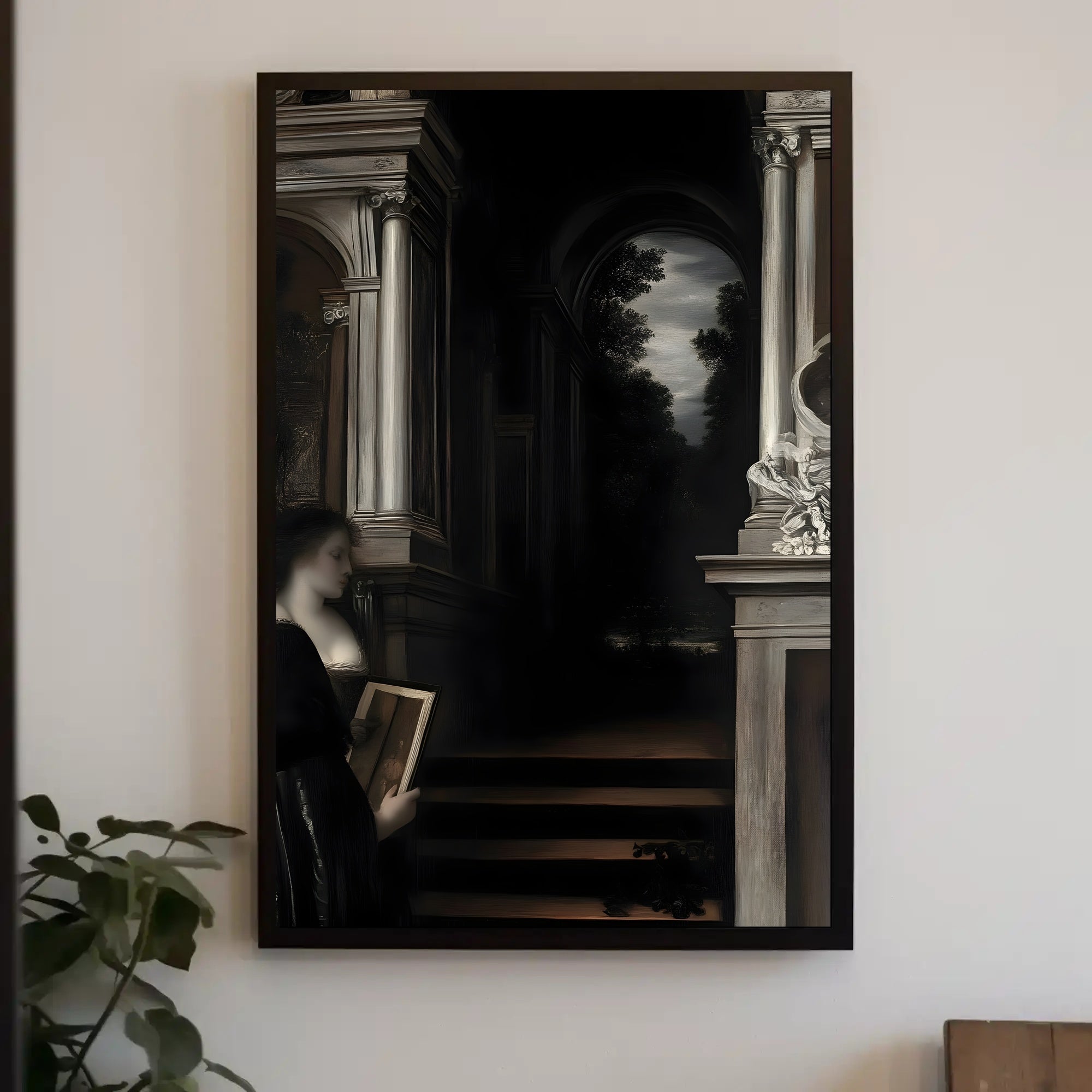Contemplative Woman in Renaissance Scene Romantic Artistic Poster PosterGoat