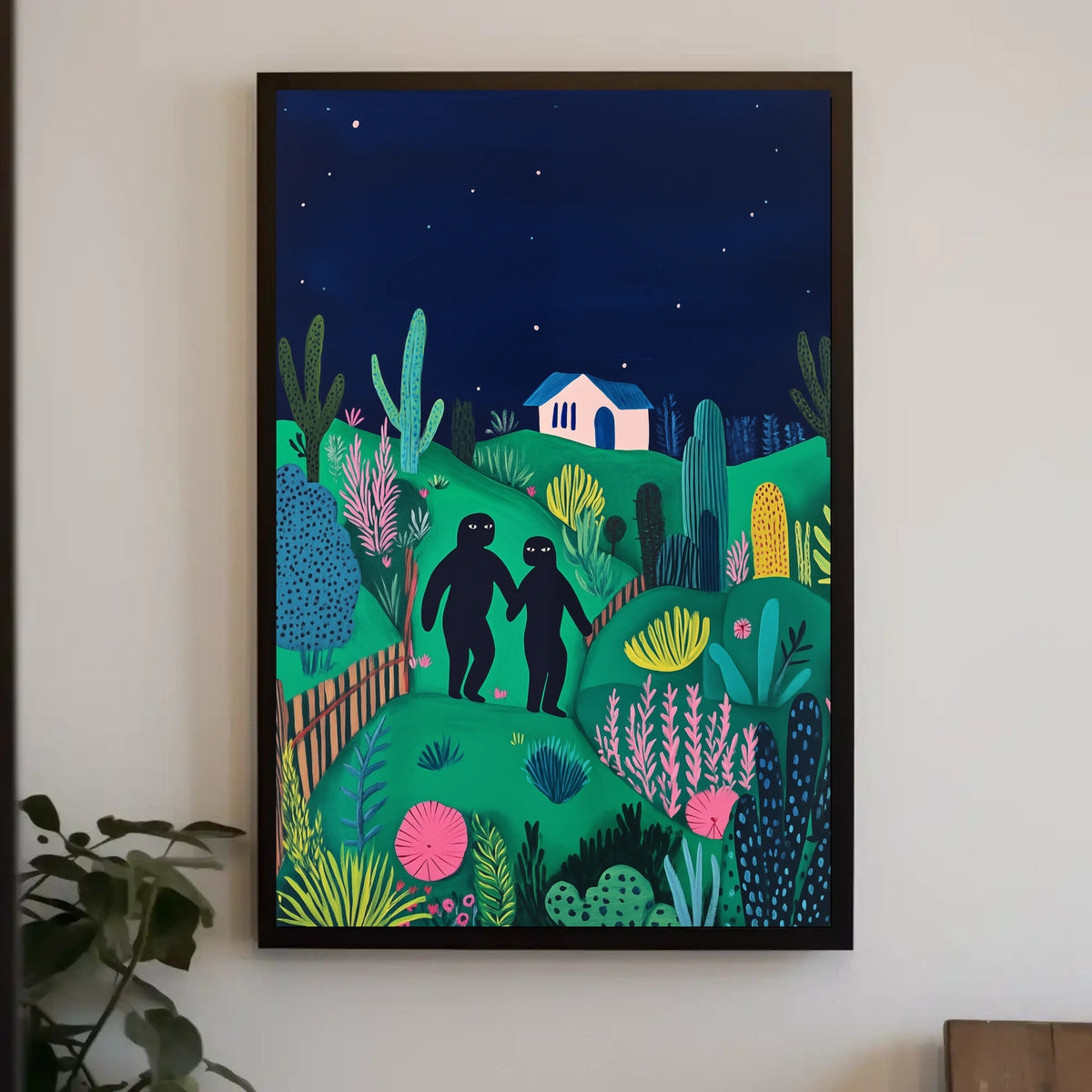 Surreal Landscape Night Figures Whimsical Poster