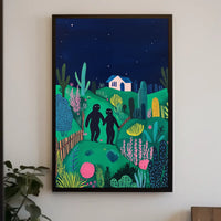 Surreal Landscape Night Figures Whimsical Poster