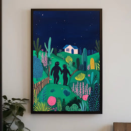Surreal Landscape Night Figures Whimsical Poster