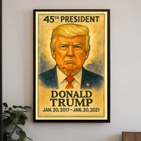 Donald Trump 45th President of the United States Exaggerated Cartoon Sketch Poster
