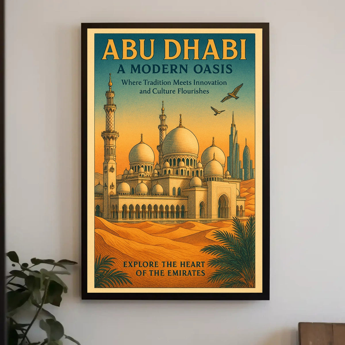 Abu Dhabi Oasis Vintage Travel Poster