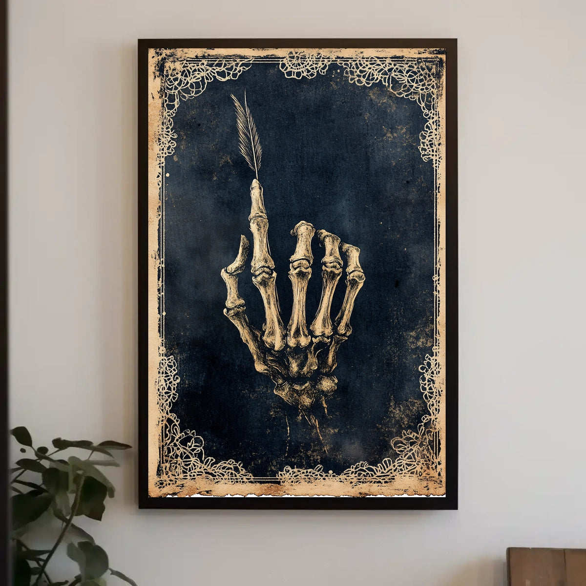 Skeletal Hand with Feather Artistic Abstract Poster