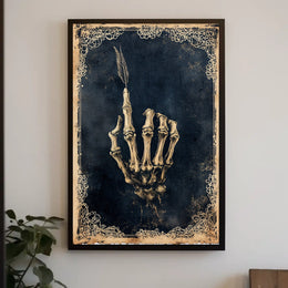 Skeletal Hand with Feather Artistic Abstract Poster