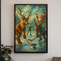 Festive Reindeer Ice Hockey in Winter Wonderland Sports Poster