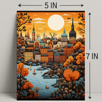 Autumn Cityscape Illustration Poster