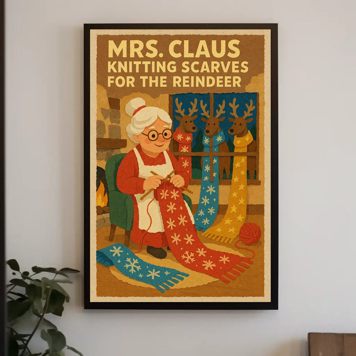 Mrs. Claus Knitting For The Reindeer Poster