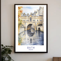 Iconic Pulteney Bridge in Bath Watercolor Urban Cityscape Poster PosterGoat