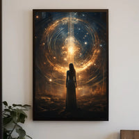 Lone Explorer in Mystical Cosmic Realm Futuristic Sci-Fi Poster