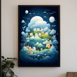 Whimsical Nightscape Poster with Dreamy Bear Creatures
