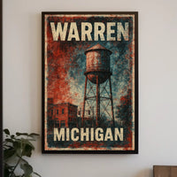 Warren Michigan Vintage Water Tower Steampunk Folk Poster