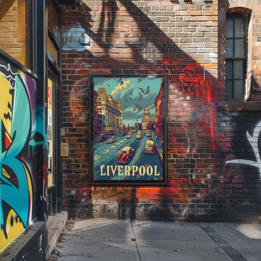 Historic Liverpool Downtown Travel Poster
