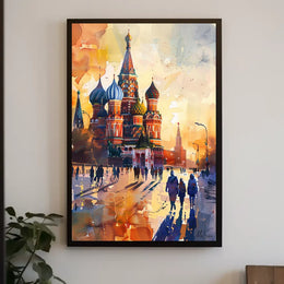 St. Basil's Cathedral Sunset Watercolor Art Poster
