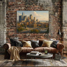 Detroit Skyline Cityscape Wall Art Photography Realism Minimalist Decor Enthusiasts Wanderlust Poster
