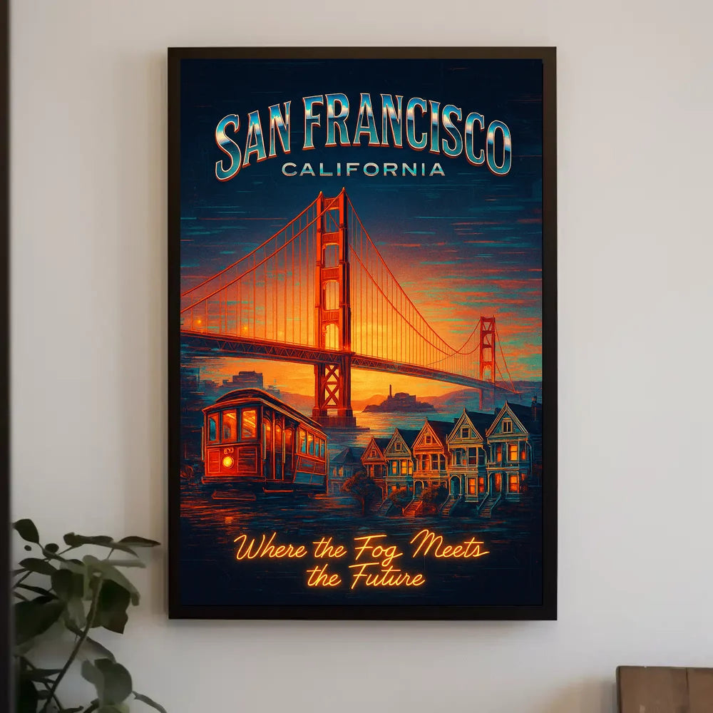 San Francisco Travel Icons Vintage Urban Cityscape Poster PosterGoat